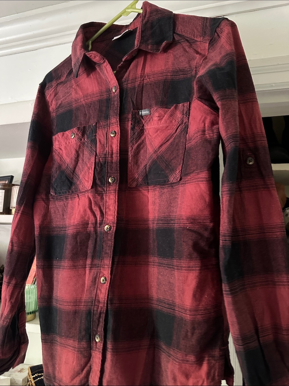 Columbia Red and Black Plaid Button-Down Shirt